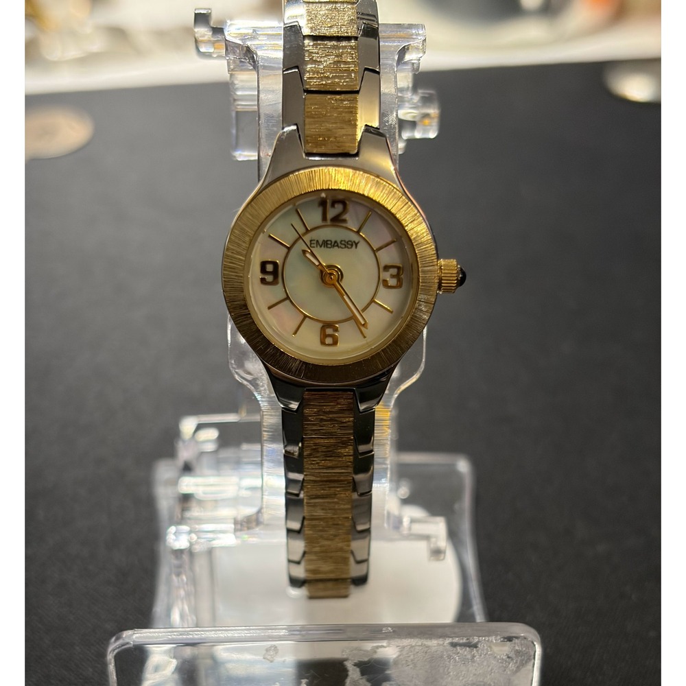 Waltham Embassy Wrist Watch Womens OS Gold Silver Mother of Pearl MOP Dressy